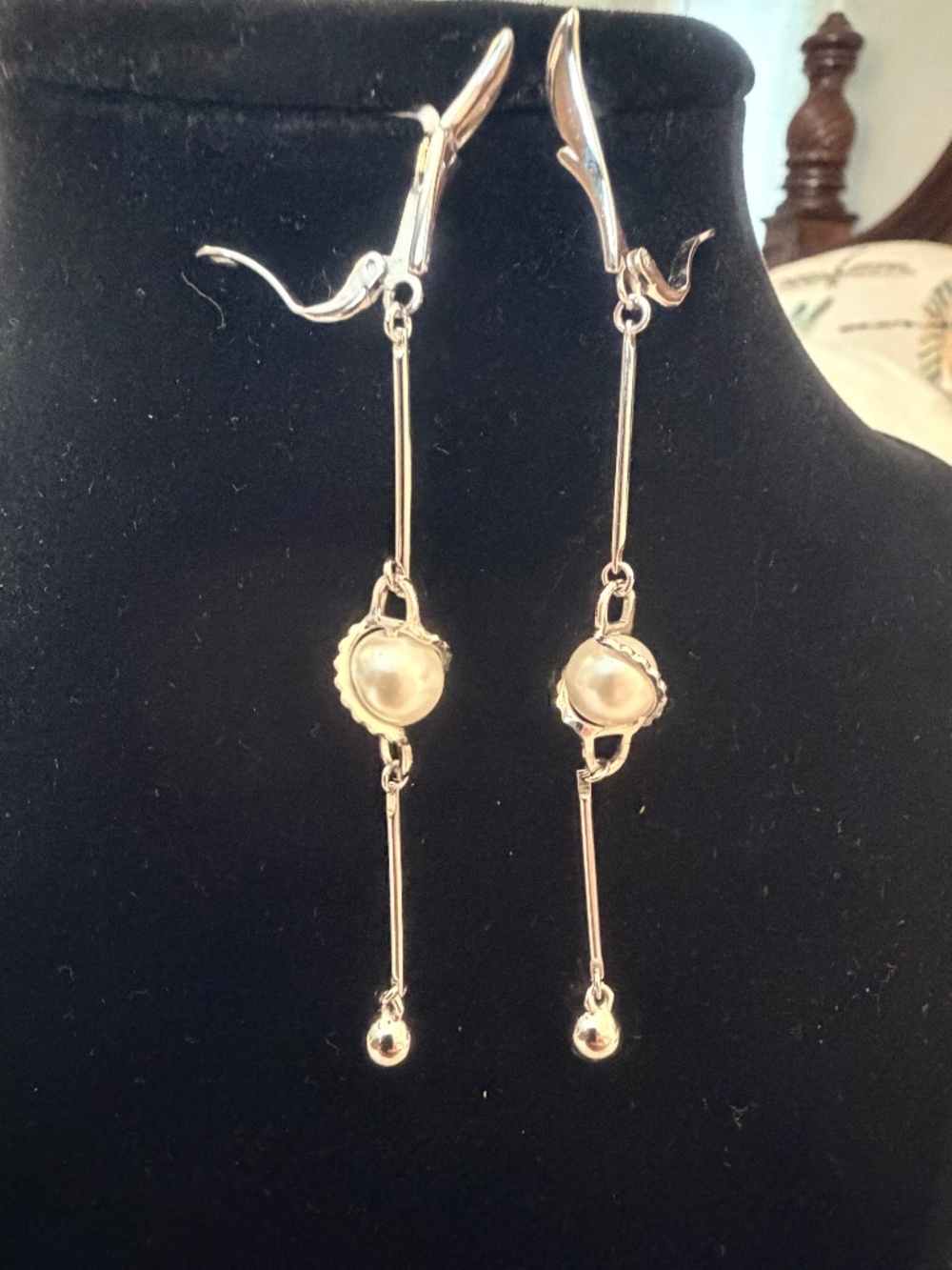 Silver Art Deco Leverback Linear Drop Earrings